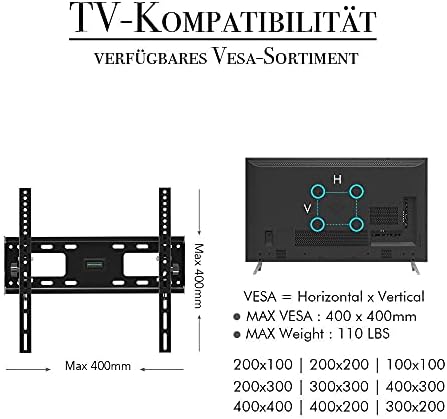 Suporte universal de parede universal de aço inoxidável para a maioria das TVs curvas planas de 32 a 65 polegadas, unidade de armário de parede de TV de até 50 kg de altura de inclinação ajustável, max vesa 400x400mm