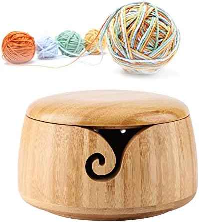 Tigela de fio ZJCHAO Tigela de madeira artesanal natural artesanal com tampa removível para tricô e crochê, para