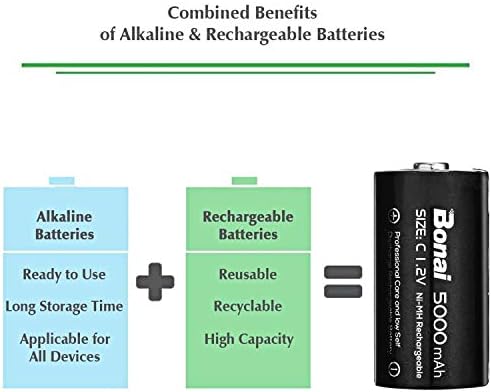 Baterias C recarregáveis ​​Bonai, células C 5000mAh 1.2V Ni-MH de alta capacidade C Bateria