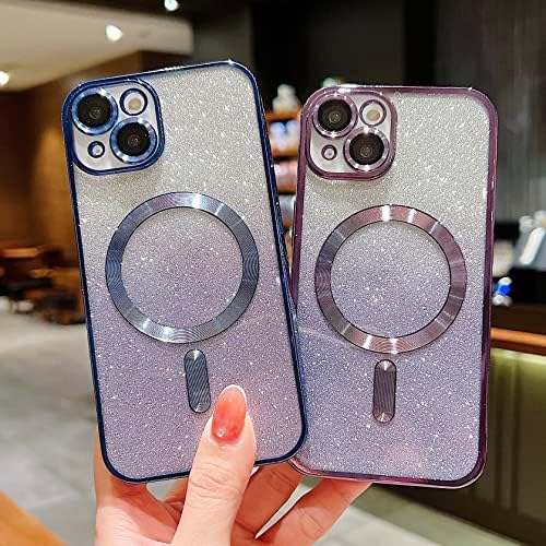 Misscase Compatível com o iPhone 13 Glitter Case com lente de câmera Protetor de proteção completa Case compatível com magsafe elegante anti-arranhão para iPhone 13 Night Purple