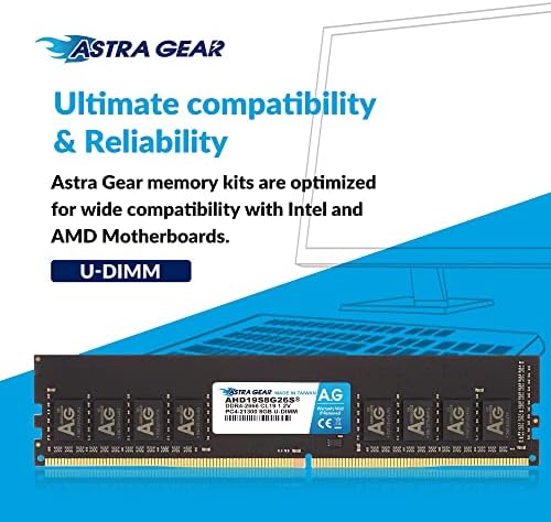 Astra-Gear 8Gb 2666MHz DDR4 Upgrade U-Dimm não-ECC não-ECC para memória de mesa RAM 1.2V CL19 260