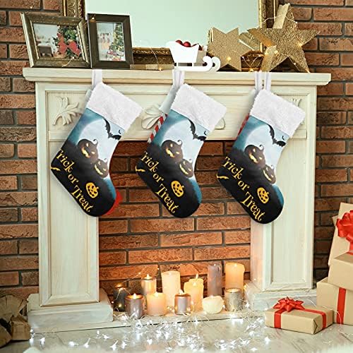 Alaza Christmas meias truques de Halloween ou tratamento clássico personalizado grande decorações de meia para férias de férias em família decoração de festa 1, 17,7 ''