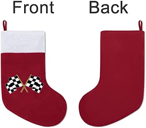 Racing Bandeira quadriculada Meias de meia de Natal com lareira de pelúcia pendurada para a decoração da casa da árvore de Natal