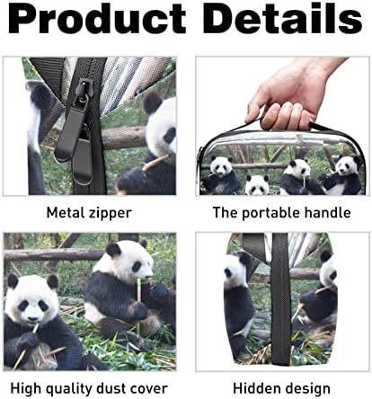 Pandas fofos comendo organizador de eletrônicos de bambu, bolsa de armazenamento de cabos de cordão à prova d'água