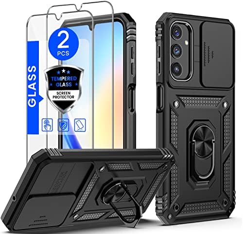 Dretal para a caixa Samsung A24 4G, caixa do Galaxy A24 5G com tampa da câmera deslizante + [2pcs] Protetor de tela de vidro temperado, capa de proteção à prova de choque de grau militar.