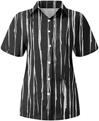 Button Down Down para mulheres lapela de manga curta camisas de tinta de verão Escritório de verão Slim Fit Bloups Polka Dot Stripes Top Top