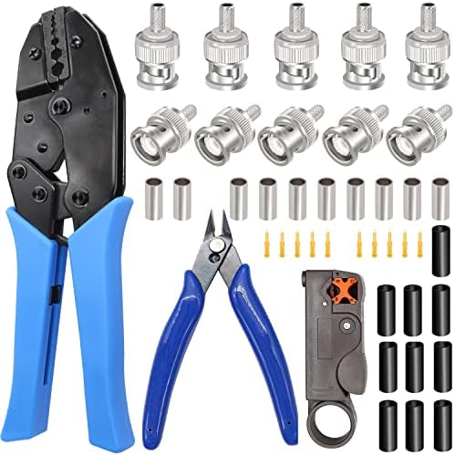 Kit de ferramentas de crimper a cabo coaxial coaxial, crimper de cabo coaxial com 20 pcs f estilo