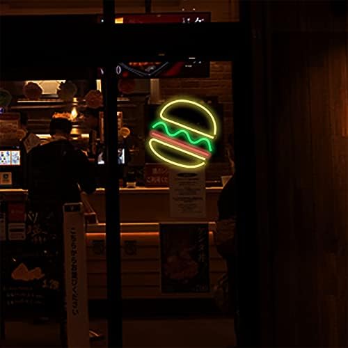 IMEGINA BURGER NEON Sinais de decoração de parede, luz de neon LED pendurada no restaurante 12 x 12 '', sinal de néon de publicidade artesanal para bar, loja de alimentos, decoração de pub