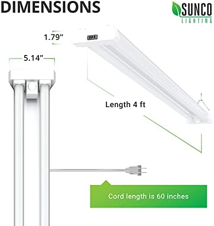 SUNCO MOTION Sensor de 4 pés LED LUZ, luzes de garagem plugue de teto LED de luminárias, 40W, 5000k Daylight,