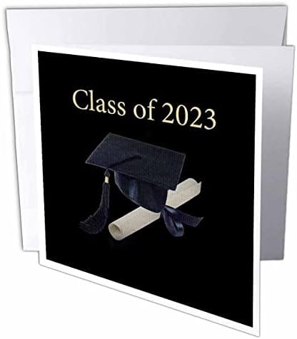 Imagem 3drose de tampa de graduação e diploma em preto, classe de 2023 - Cartões de felicitações