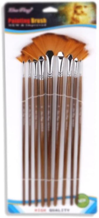 Lhlllhl 9-Pack Artist Brush Conjunto de nylon madeira de tinta longa de tinta para pintura a óleo de aquarela acrílica