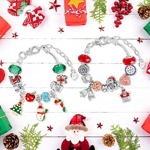 QPOUT Calendário do Advento de Natal 2021 Bracelets Diy Making Kit Jewelry Conjunto de jóias de 24 dias Countdown Calendar Christmas Treat for Girls-22 Charms Bads, 2 pulseiras