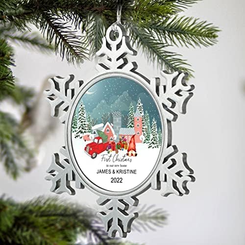 Pewter Snowflake Ornamentos Primeiro nome de Natal Nome personalizado Ornamento personalizado metal exclusivo Ornamento de neve Decorações do país das maravilhas do inverno Para animais de família de amantes de animais de estimação RENVIDADE