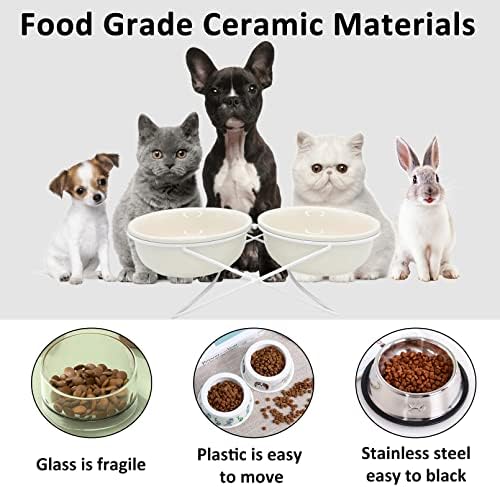 Tigelas de gato cerâmica elevadas de bnosdm com suporte de metal levantado com alimentos de estimação e pratos de água inclinados para gatinho gatinho cachorro pequeno