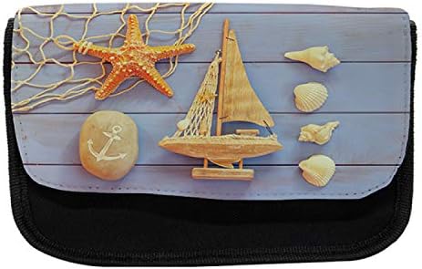 Caixa de lápis náutica lunarável, tábuas de madeira conceitual do mar, bolsa de lápis de caneta com