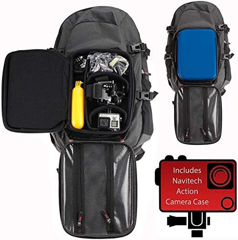 Mochila da câmera de ação da Navitech e caixa de armazenamento azul com tira de tórax integrada - compatível