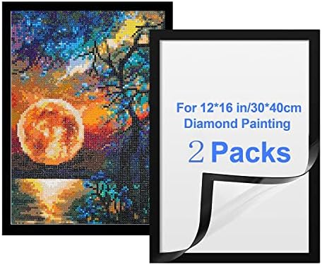 Ceuhrog Diamond Painting Picture Frames por 30x40cm, 2 pacote de pintura de diamante Arte da tela de tela 12 x 16, estrutura de arte magnética de diamante autônoma, molduras para a porta da parede da janela preta, tamanho interno 10 x 14