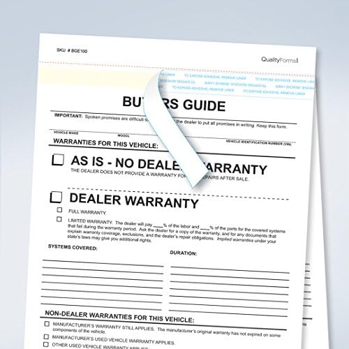 Formulário de guia de compradores de 2 partes, formato em inglês - como é - sem garantia de revendedor/garantia