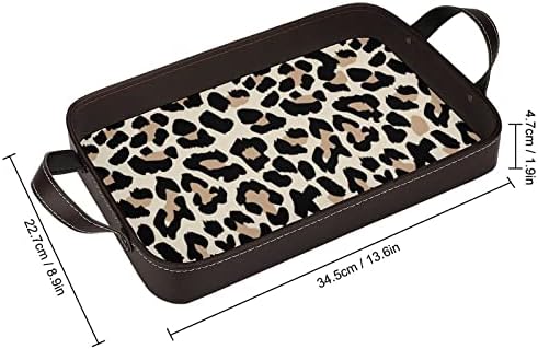 Bandeja de couro com padrão de leopardo Organizador de armazenamento de bandeja personalizado com alças