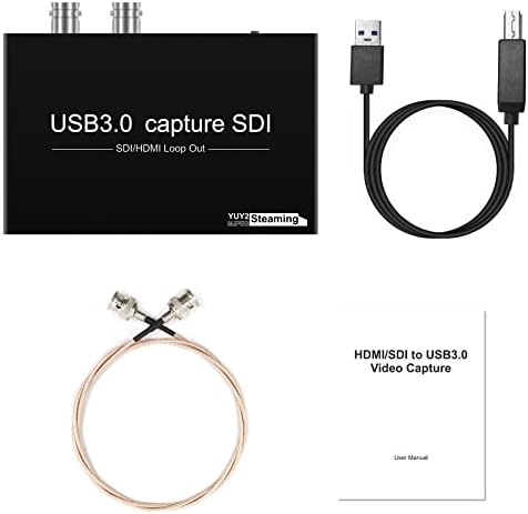 SDI Capture Card SDI/HDMI para USB3.0 Capture Video Capture Device 1080P60FPS com SDI Loopout Line de entrada de microfone Saída de áudio para streaming de jogo gravação de vídeo para Windows, Linux, OS