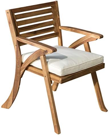Christopher Knight Home Hermosa ao ar livre Acacia Wood Arm Cadeiras, conjunto 2-PCS, acabamento / creme