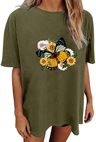 Tartaruga camisetas mulheres casuais lixo de ombro de ombro imprimindo borboleta de manga curta pescoço
