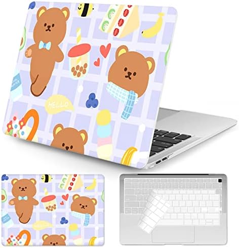 Sesok Compatível com MacBook Air 13 polegadas Estoto 2020 2019 2018 Lançamento A1932 A2179 M1 A2337 Touch ID, Bear e coelho e dinossauro Padrão de plástico de casca dura com tampa de teclado com tampa de teclado
