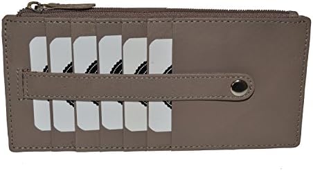 Leatherboss Genuine Leather Feminino All em One Credit Business Caster Holder Slim Zipper Wallet com uma pulseira