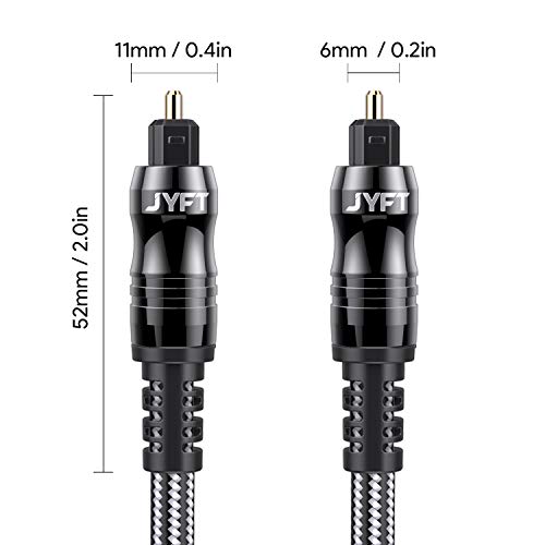Jyft Digital Optical Audio Toslink Cable 6ft, porta S/PDIF, conectores banhados a ouro 24K, para home theater, bar de som, TV, PS4, Xbox, PlayStation, 1pack