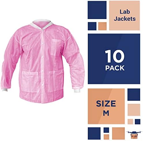 Jaquetas de laboratório descartáveis ​​ezgoodz, pacote de 30 de comprimento de 10 vestidos de trabalho rosa de quadril.
