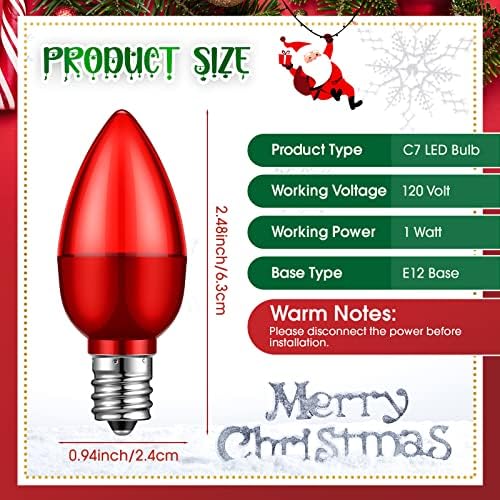 25 pacote de pacote de Natal C7 lâmpadas verdes vermelhas 1W Night Bulbo Mini Bulbo Candelabra E12 Decoração de