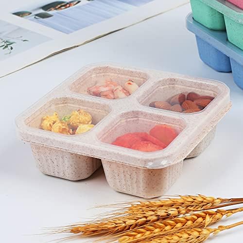 Buluker 4 Pack Bento Snack Recifers Conjunto ， 4 Compartamento de alimentos Recipientes de armazenamento de trigo Refeição Preparar lancheta