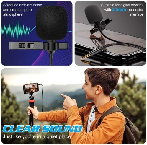 Microfone de lapela Lavalier de grau profissional para Blu Grand M3 Compatível com telefone iPhone ou câmera