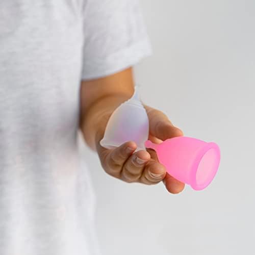 AMZ Silicone Cup S/L, pacote de 2 xícaras de período para mulheres de fluxo pesado, fluxo normal, rosa e transparente