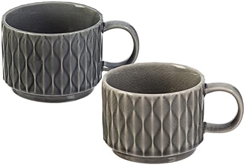 Cypress Home Ceramic Debossed Cup, coleção de serenidade de 12 onças, conjunto de 2