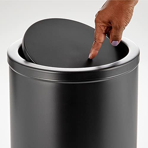 Mdesign pequeno metal redondo de 4,8 galões com cobertura de banheiro lixo lixo lixo da tampa pode desperdício de cesto para banheiro, quarto, cozinha, sala de artesanato, escritório, lavanderia, garagem - preto