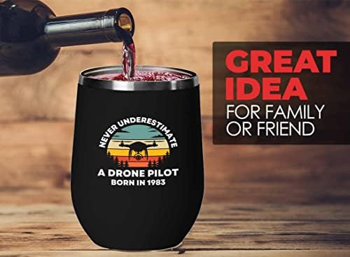Drone Pilot Black Wine Tumbler 12oz - Piloto de drones nascido em 1983 - Drone Pilots Aviation RC Quadcopter