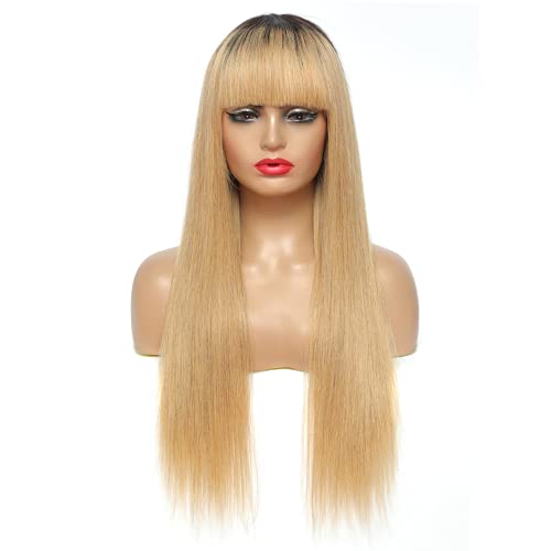 Remy Hair Honey Blond Human Hair Wigs com franja para mulheres negras Cabelo virgem brasil