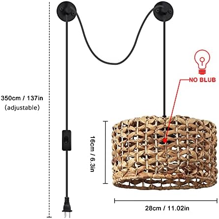 Conecte a luz pendente de bambu de cordão para ilha de cozinha, lâmpada de vime com teto de vime moderno,