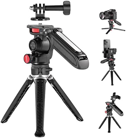 NEEWER MINI Tripé para câmera e telefone com alça/suporte de telefone/Adaptador de câmera de ação/360 ° Pan & Tilt, Vlog Selfie Stick estável Grip compatível com a câmera DSLR DSLR da Galaxy Pixel DSLR, TS003
