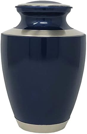 Urna de cremação azul da lua moderna - azul com detalhes em prata, urna de cremação para adultos
