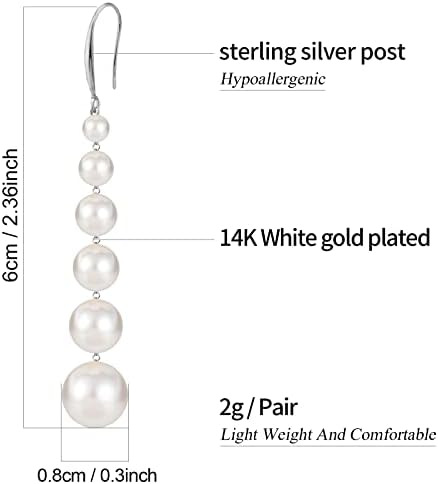 Brincos de pérolas longas para mulheres 14K Brincos de perella de ouro 14k Brincos de borla Sterling Silver