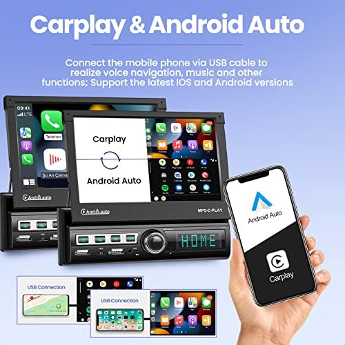 CarPlay de maçã com estéreo de carro único e Android Auto 1 DIN 7 polegadas Vire o rádio do carro