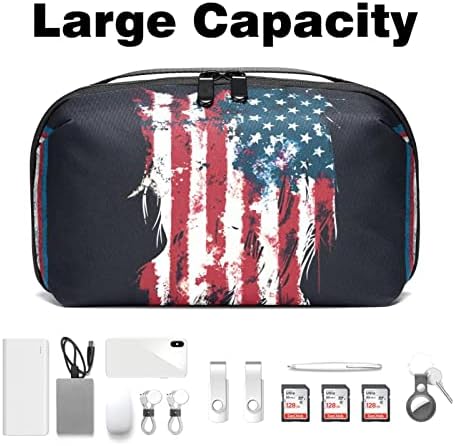 Organizador eletrônico, bolsa de cosméticos, organizador de viagens eletrônicas, bolsa de tecnologia, padrão de bandeira americana retrô