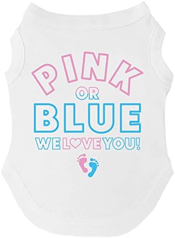 Rosa ou azul? Nós te amamos, de gênero, revelação de camiseta de cachorro para a nova equipe de bebê, bebê saudável, bebê