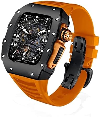 Kit de modificação de liga de alumínio de luxo Houcy para Apple Watch 8 7 45mm Caixa de metal de borracha fluorina