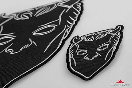 Banda de fantasma BODrosoft Ghoul Black Máscara Black Bordered Patch - pacote de 1 emblema de bordado de metal pesado - Ferro e costurar em patch de apliques para motociclistas - 6,5 x 9,8 polegadas