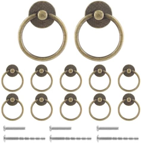 Pull de anel de metal de 12 pacote de 12 pacote, puxadores de gaveta de anel de gota, botões de anel com parafusos para gavetas da cômoda