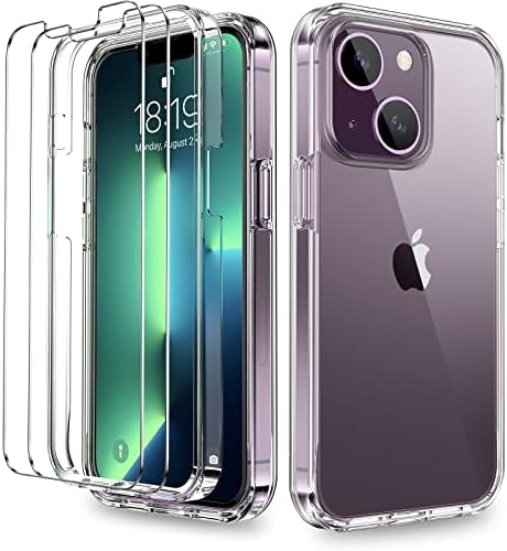 CoolQo Compatível para iPhone 14/iPhone 13 Case 6,1 polegadas, com [2 x Protetor de tela de vidro temperado] CLEAR 360 Cobertura de protetora corporal de corpora