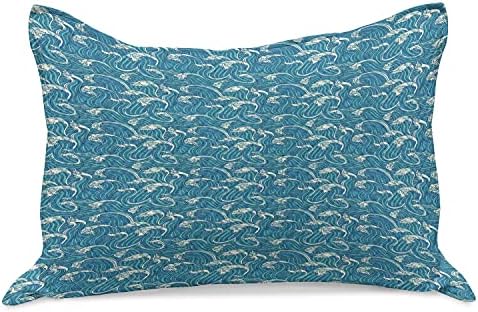 Ambesonne Sea micoteca de colcha de travesseiros, desenho contínuo de estilo espumoso, capa padrão de travesseiro de tamanho king para quarto, 36 x 20, marfim azul marinho